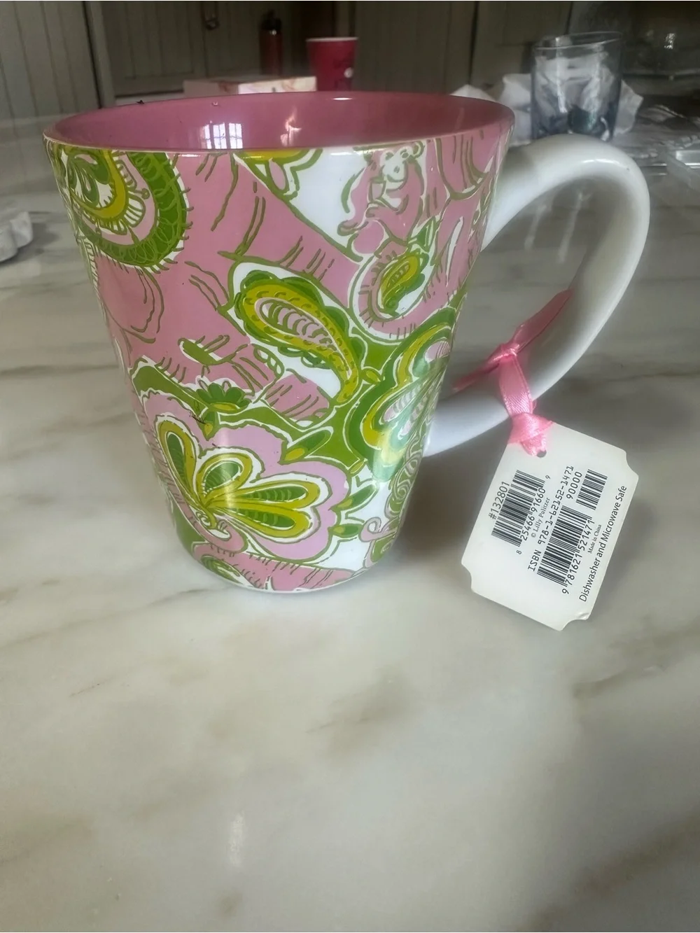 Lilly Pulitzer NWT Pink and Green Paisley Ceramic Coffee Mug